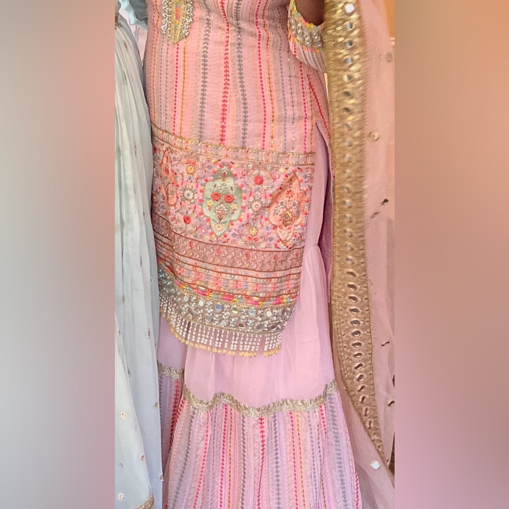 Bollywood Baby Pink Gharara with Mirror Work
